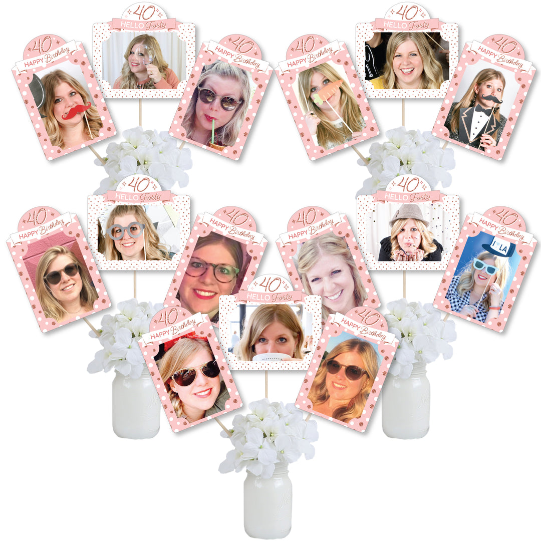Adult 40th Birthday - Gold - Birthday Party Picture Centerpiece Sticks - Photo Table Toppers - 15 Pieces