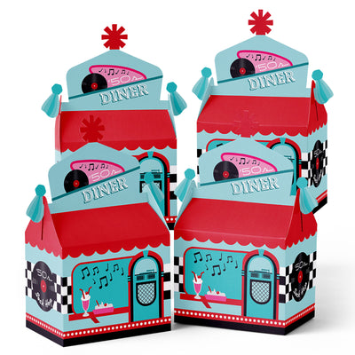 50's Sock Hop - Treat Box Party Favors - 1950s Rock N Roll Party Goodie Gable Boxes - Set of 12