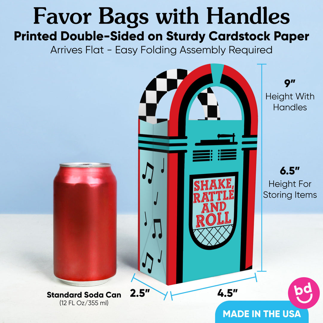 1950s Sock Hop Paper Favor Bags - 12 Ct