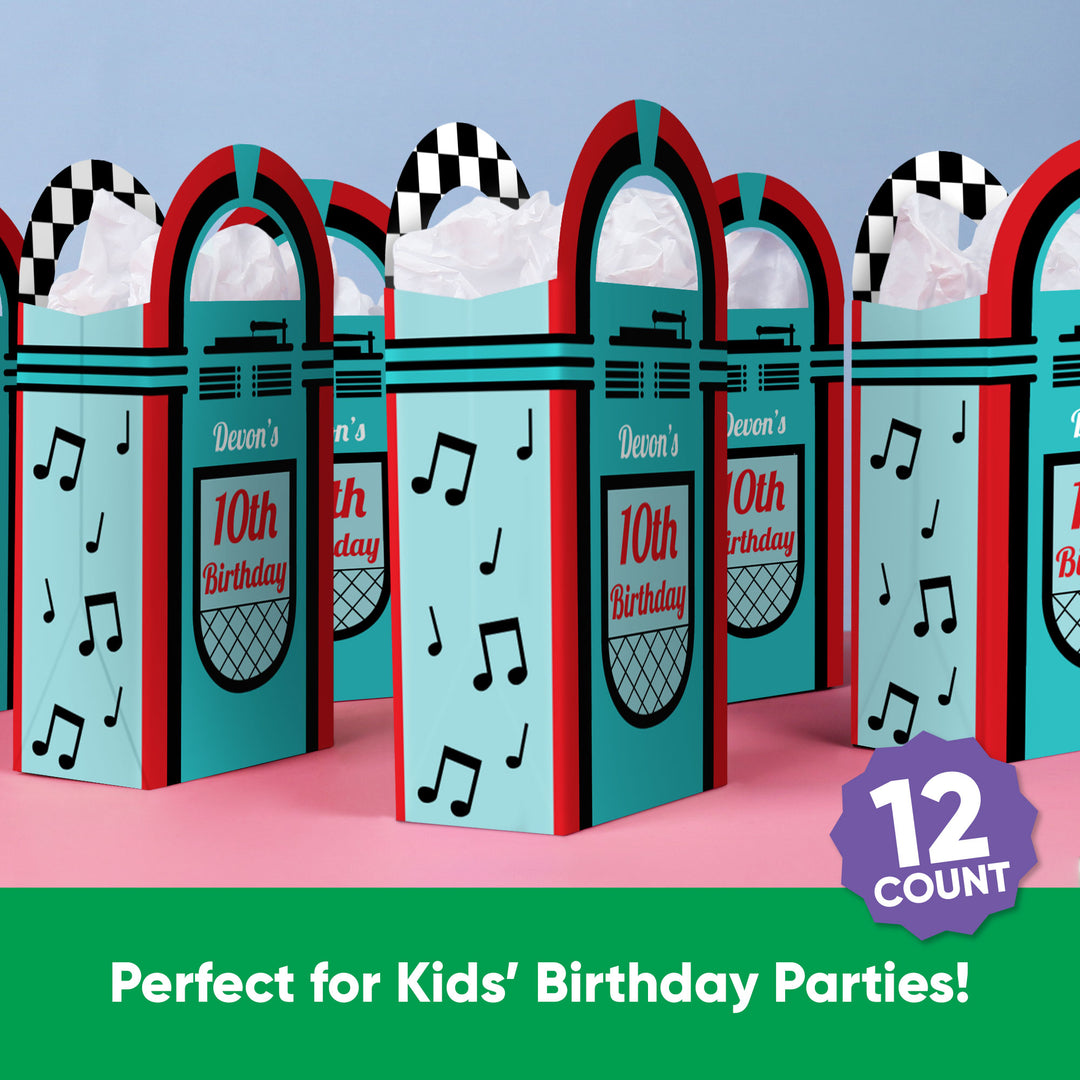 Custom Text 1950s Sock Hop Paper Favor Bags - 12 Ct