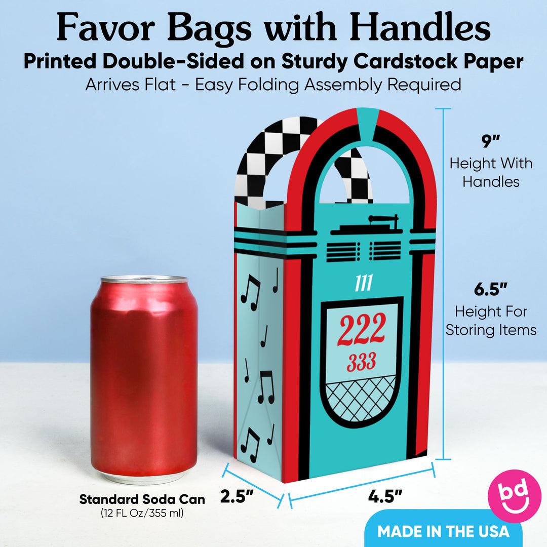 Custom Text 1950s Sock Hop Paper Favor Bags - 12 Ct