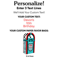 Custom Text 1950s Sock Hop Paper Favor Bags - 12 Ct