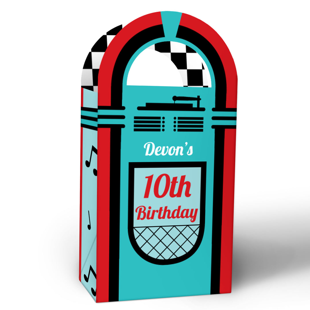 Custom Text 1950s Sock Hop Paper Favor Bags - 12 Ct