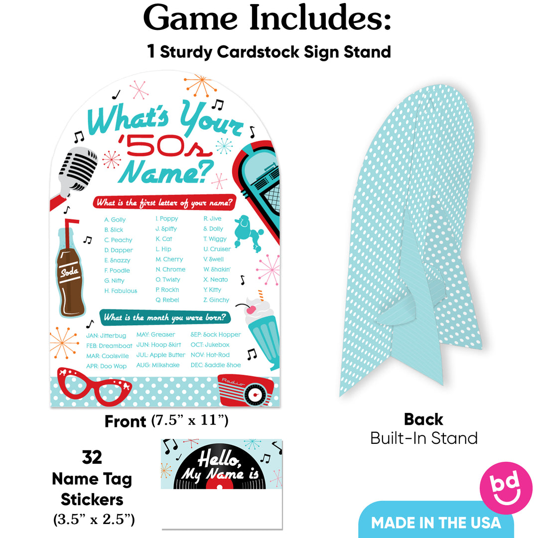 50s Sock Hop What's Your Name Party Game
