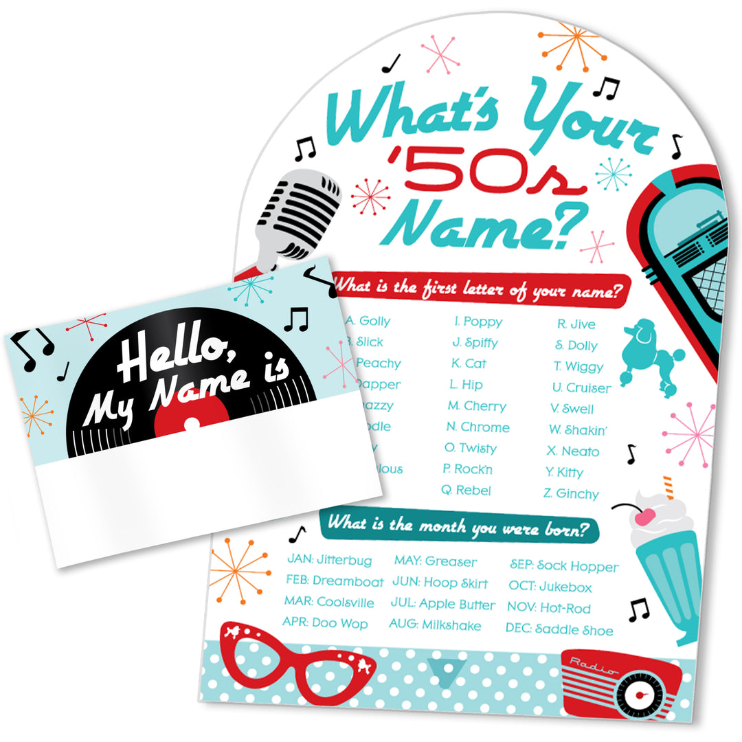 50s Sock Hop What's Your Name Party Game