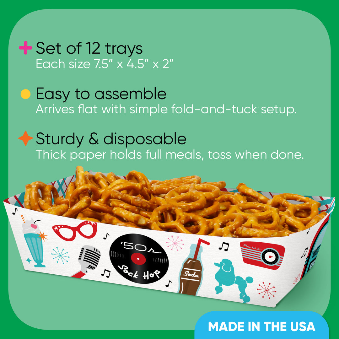 50s Sock Hop Paper Food Trays - 12 Ct