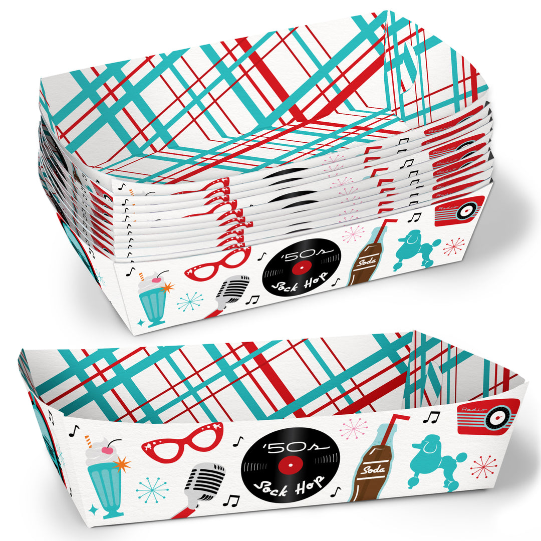 50s Sock Hop Paper Food Trays - 12 Ct