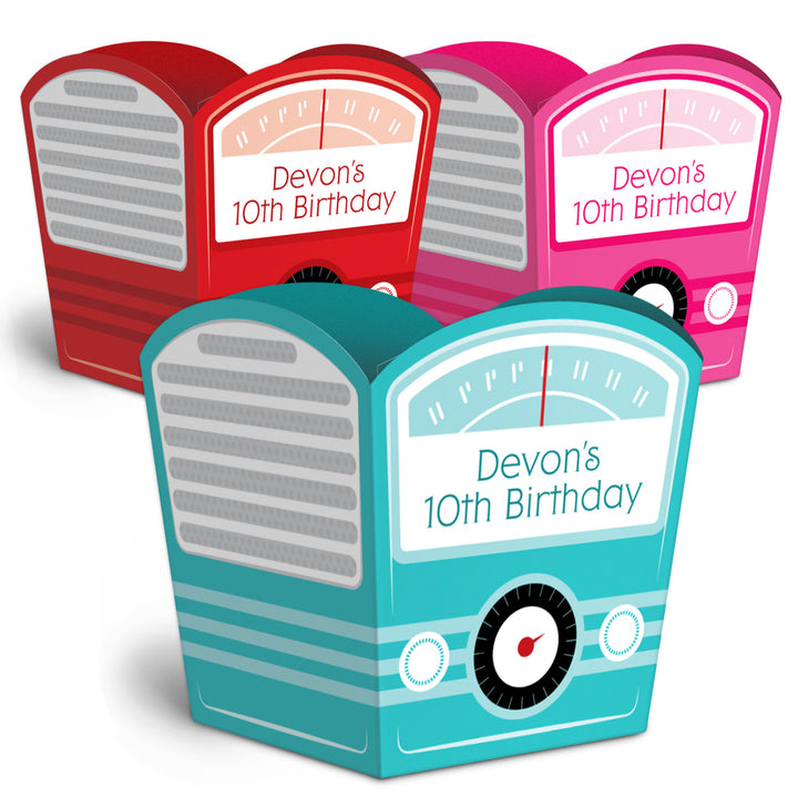 Custom Text 50s Sock Hop Treat Boxes - 12 Ct