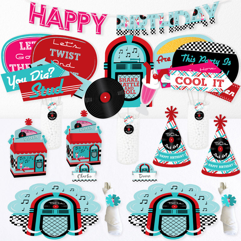 50’s Sock Hop - 1950s Rock N Roll Happy Birthday Party Supplies Kit - Ready to Party Pack - 8 Guests