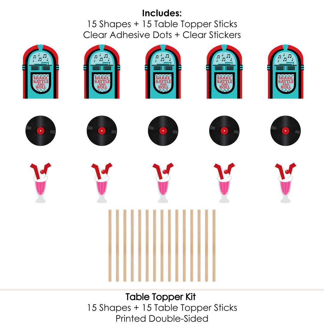 50's Sock Hop - 1950s Rock N Roll Party Centerpiece Sticks - Table Toppers - Set of 15