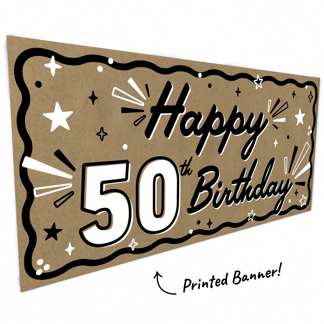 Close-up of hand painted style 50th birthday banner