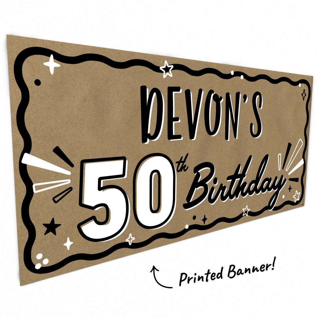 50th Birthday black and white design on kraft paper