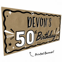 50th Birthday black and white design on kraft paper