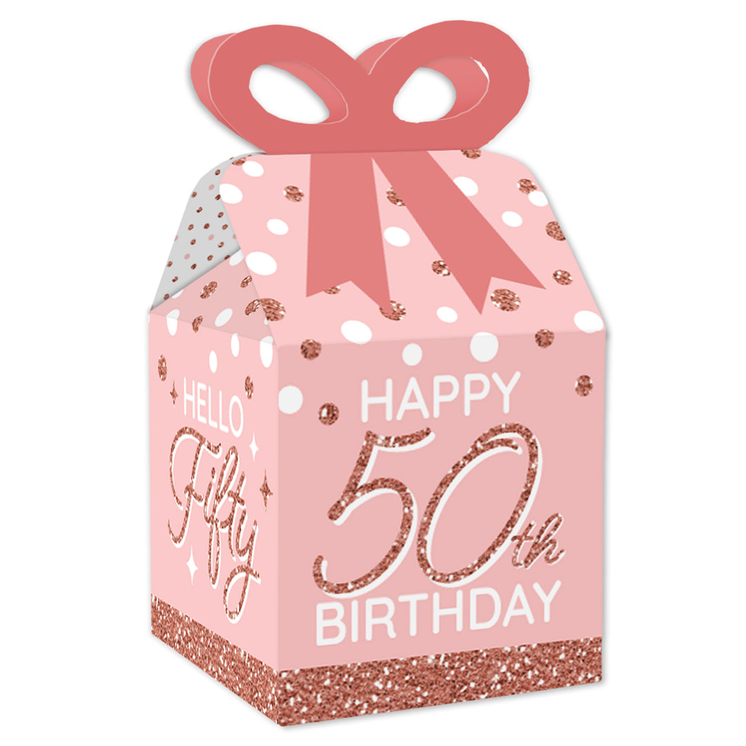Adult 50th Birthday  Square Favor Gift Boxes - Birthday Party Bow Boxes - Set of 12