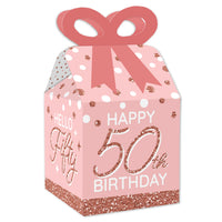 Adult 50th Birthday  Square Favor Gift Boxes - Birthday Party Bow Boxes - Set of 12