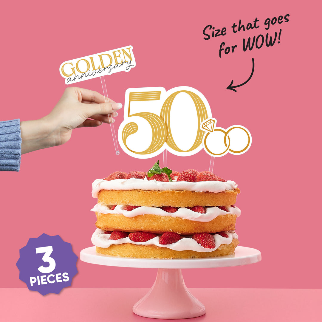 50th Wedding Anniversary Cake Topper - 3 Pc