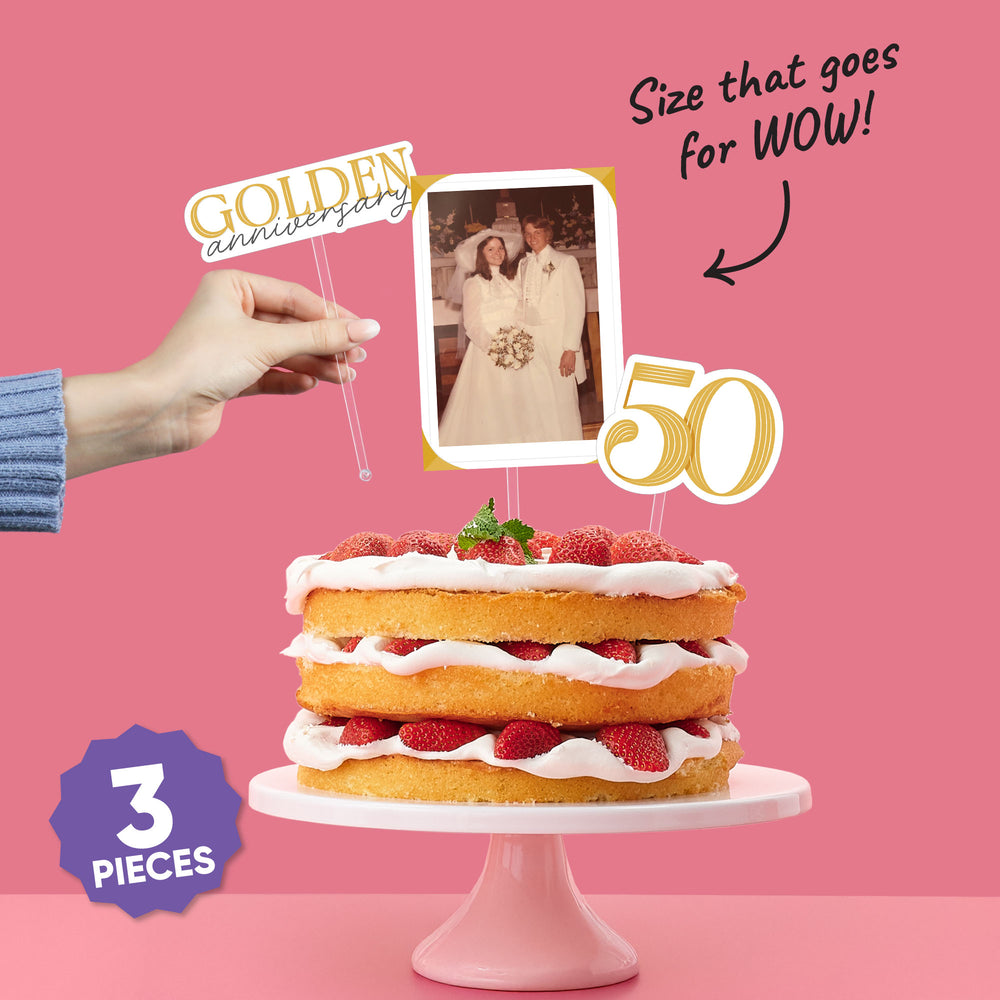 Custom Photo 50th Wedding Anniversary Cake Topper - 3 Pc