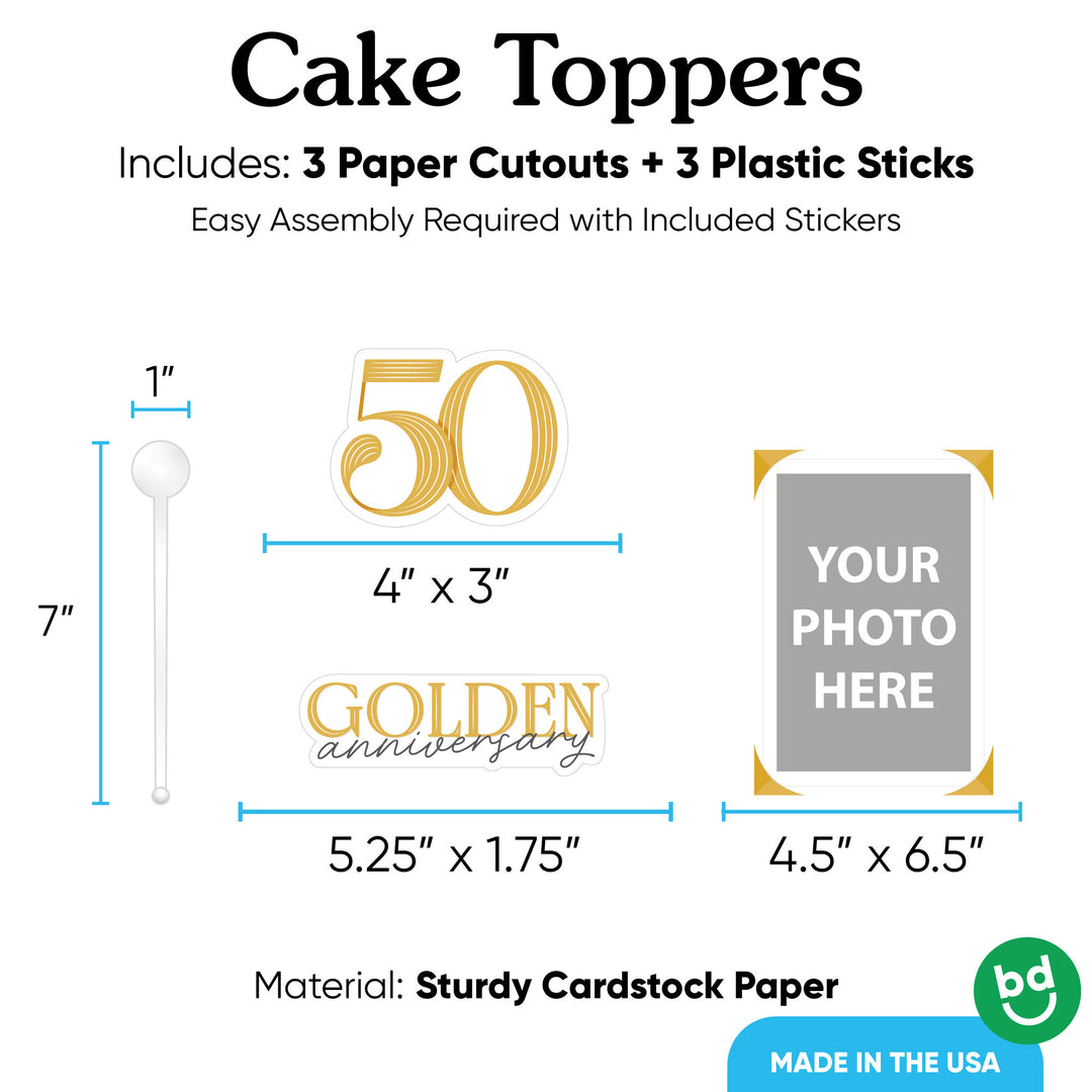 Custom Photo 50th Wedding Anniversary Cake Topper - 3 Pc