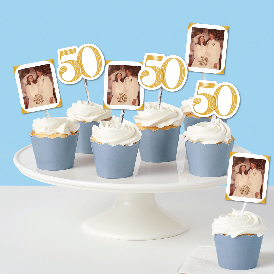 Custom Photo 50th Wedding Anniversary Treat Picks - 24 Ct