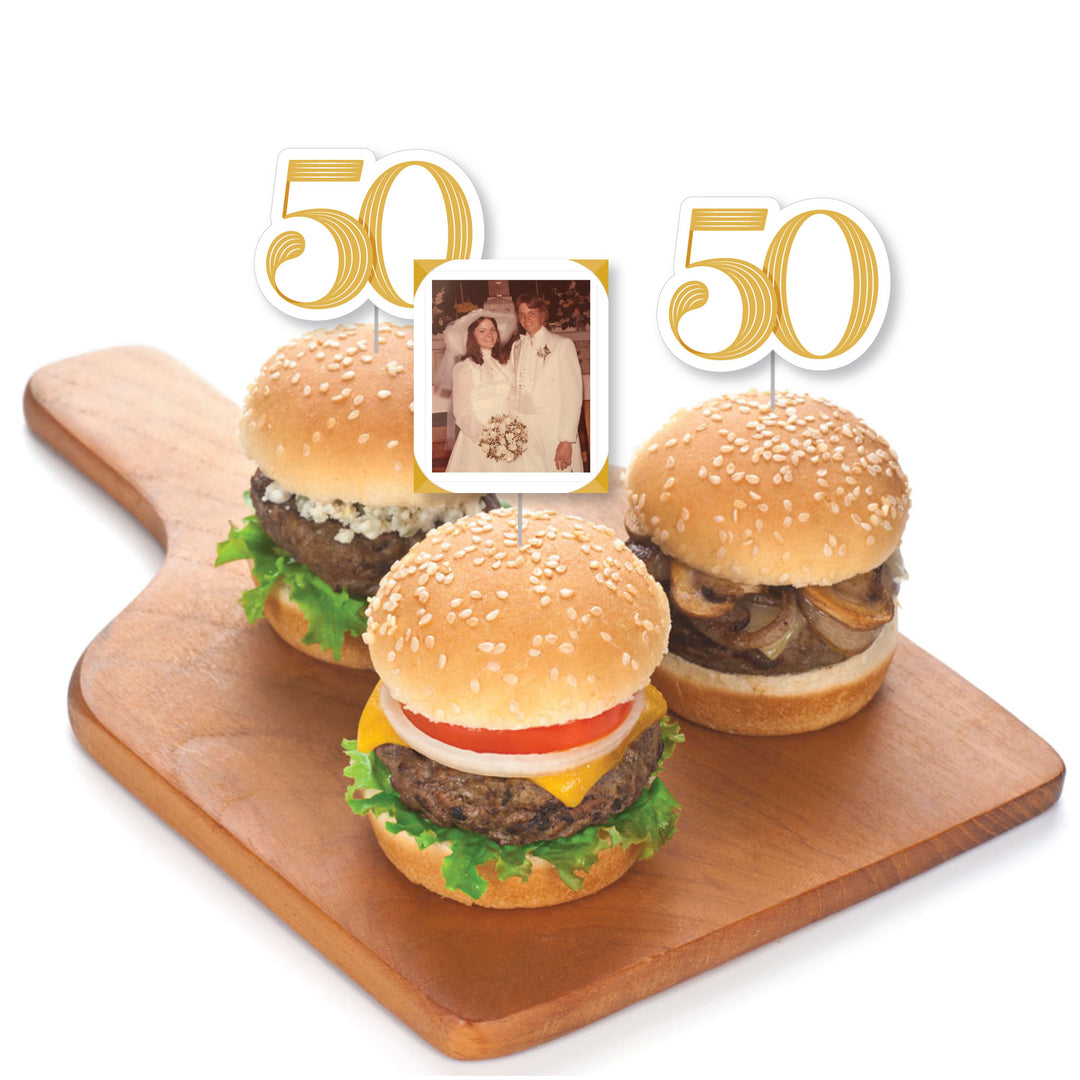 Custom Photo 50th Wedding Anniversary Treat Picks - 24 Ct
