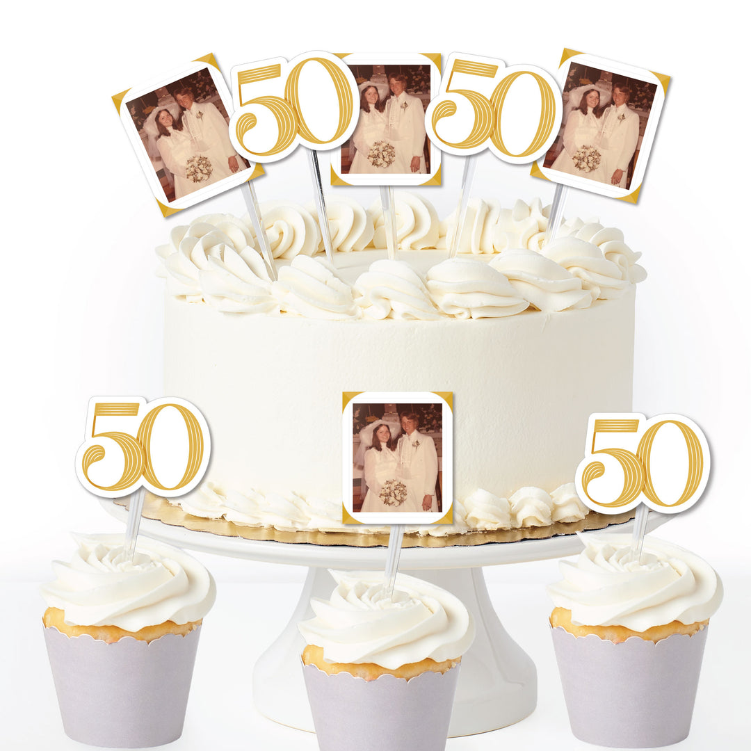 Custom Photo 50th Wedding Anniversary Treat Picks - 24 Ct