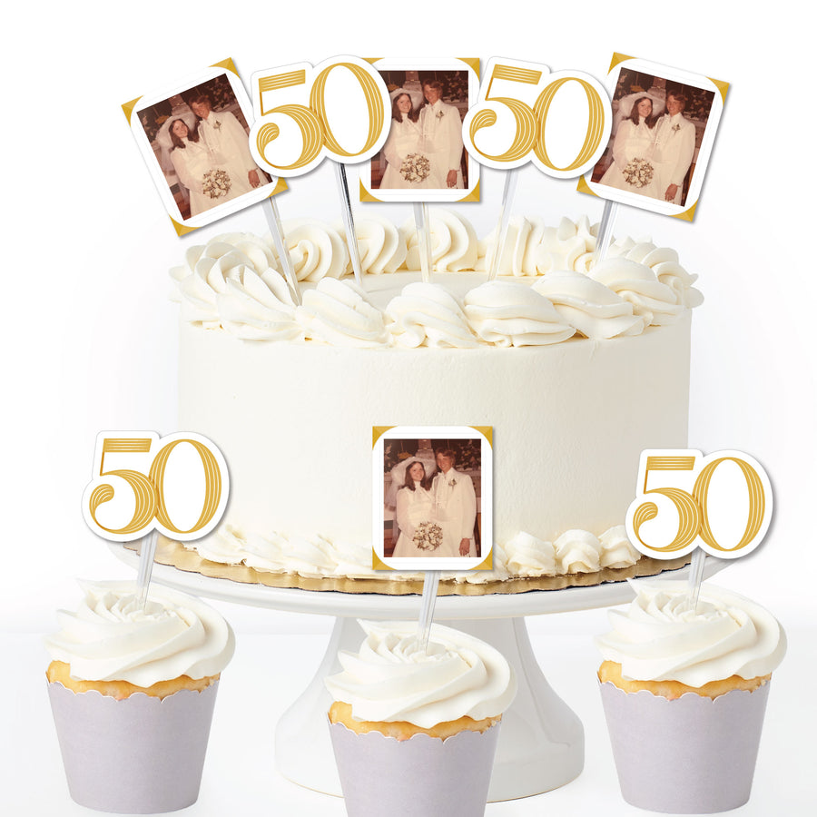 Custom Photo 50th Wedding Anniversary Treat Picks - 24 Ct
