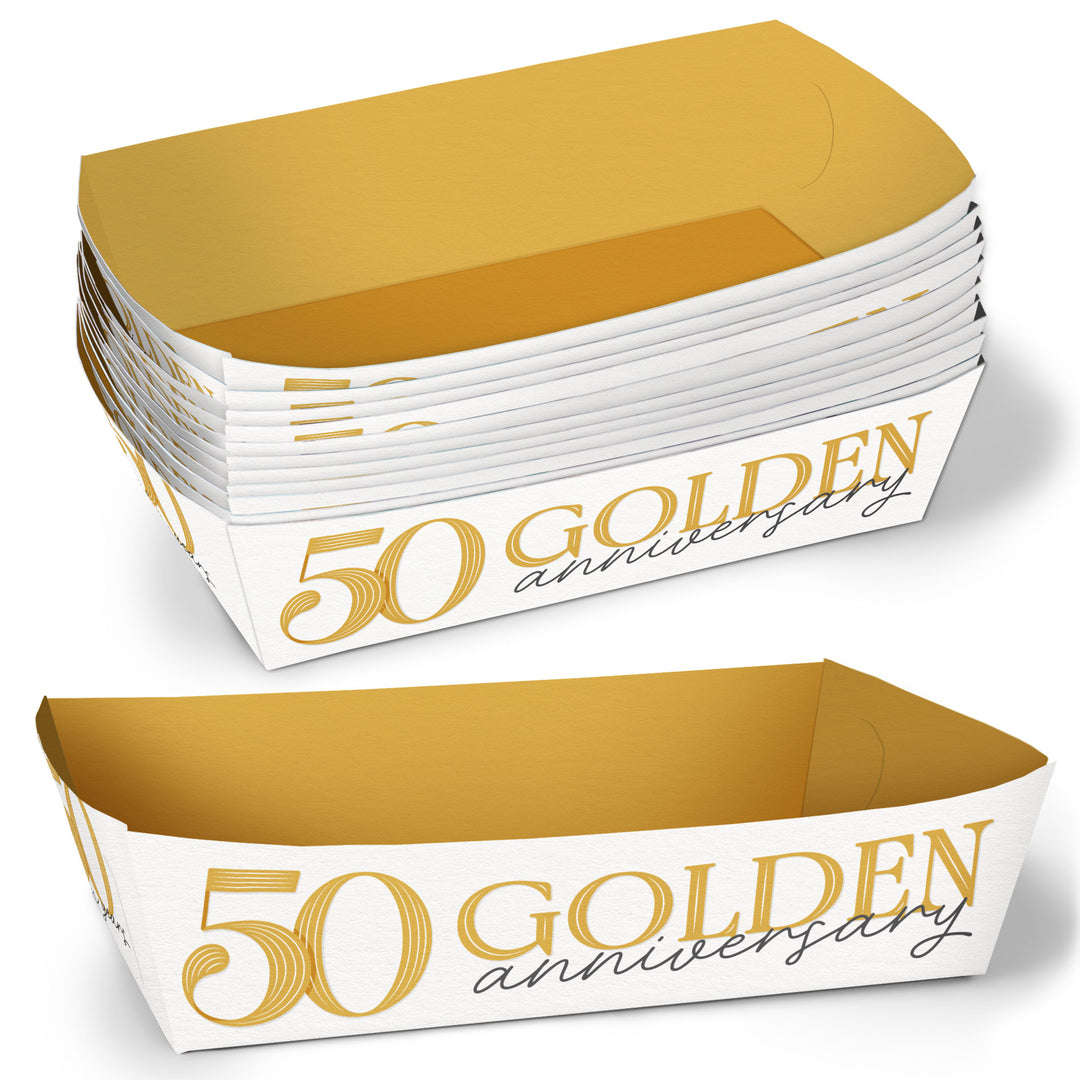 50th Wedding Anniversary Paper Food Trays - 12 Ct