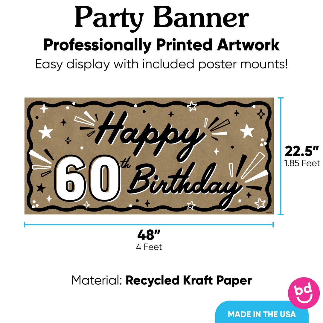 Happy 60th Birthday banner with mounting accessories