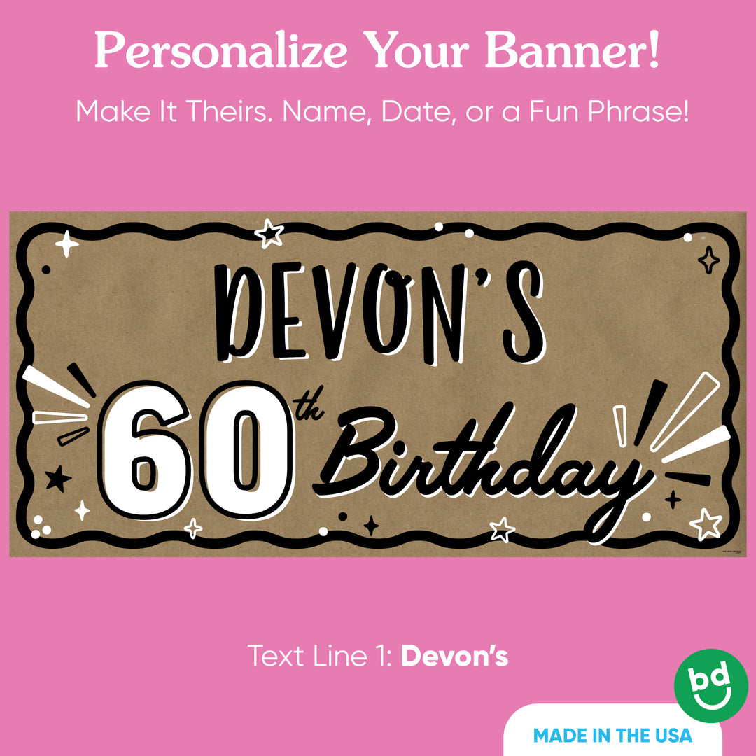 Custom text detail on 60th birthday kraft banner