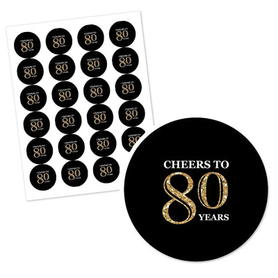 Adult 80th Birthday - Gold - Personalized Birthday Party Circle Sticker Labels - 24 ct