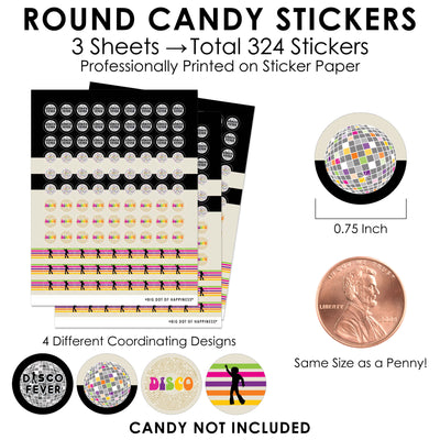 70’s Disco - 1970s Disco Fever Party Small Round Candy Stickers - Party Favor Labels - 324 Count