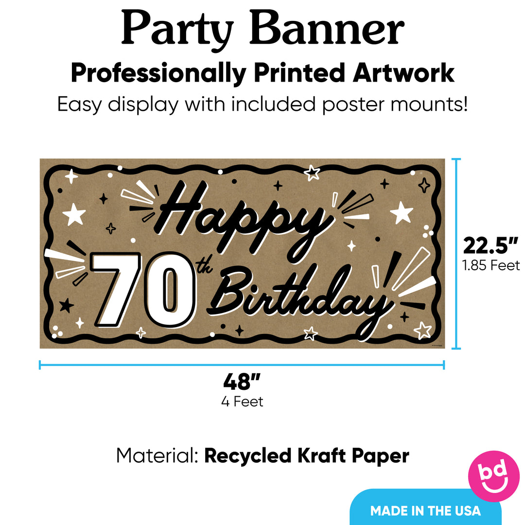 Happy 70th Birthday banner with poster mounts