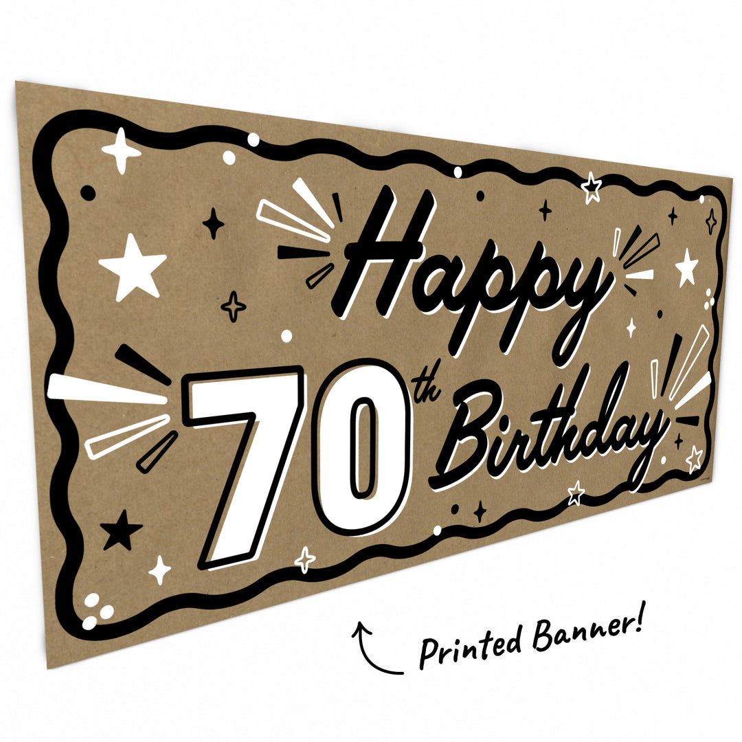 Hand painted style 70th birthday banner design detail
