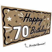 Hand painted style 70th birthday banner design detail