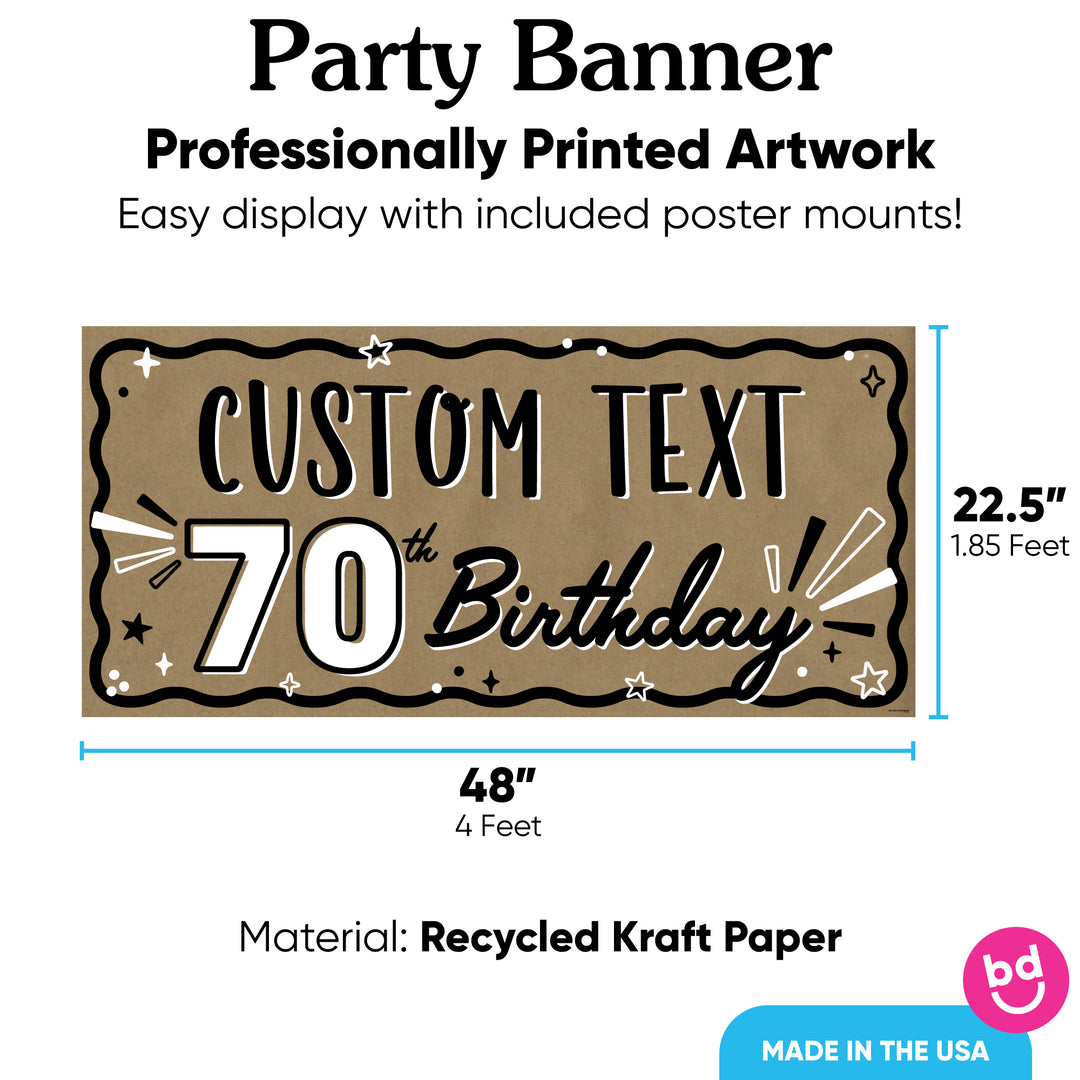 70th birthday banner with mounting squares included