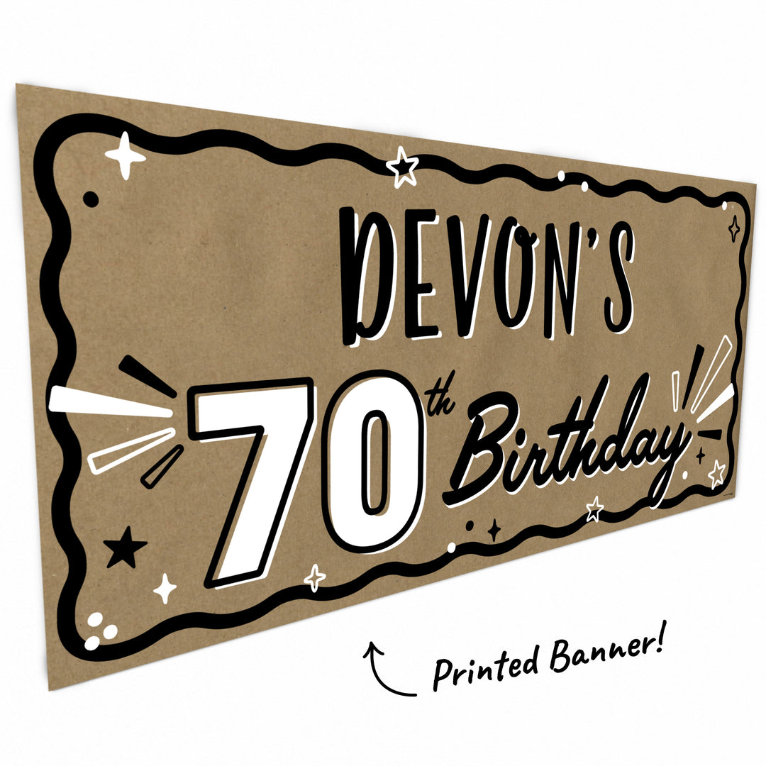 70th Birthday script design on recycled kraft paper