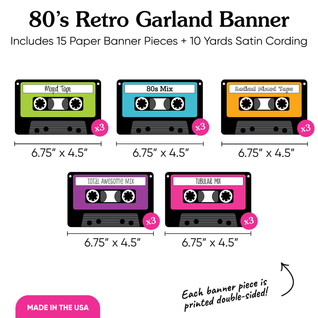80's Retro Garland Banner - 15 Pc