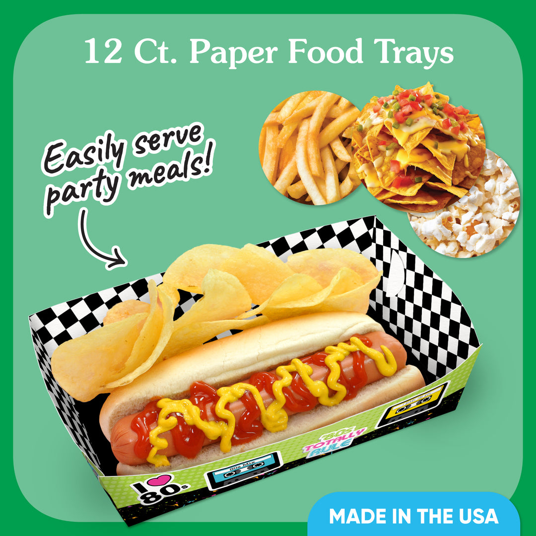 80s Retro Paper Food Trays - 12 Ct