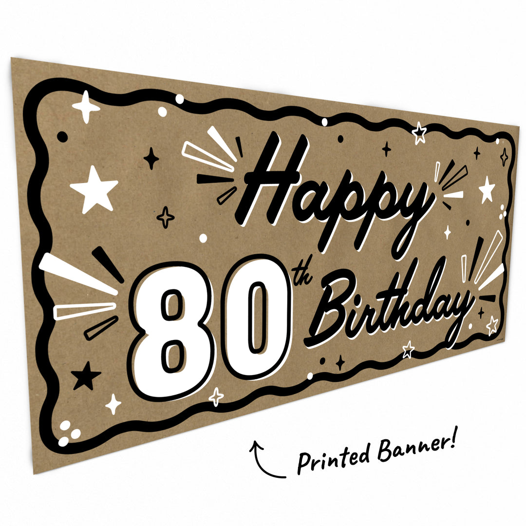 Close-up of hand painted style 80th birthday banner