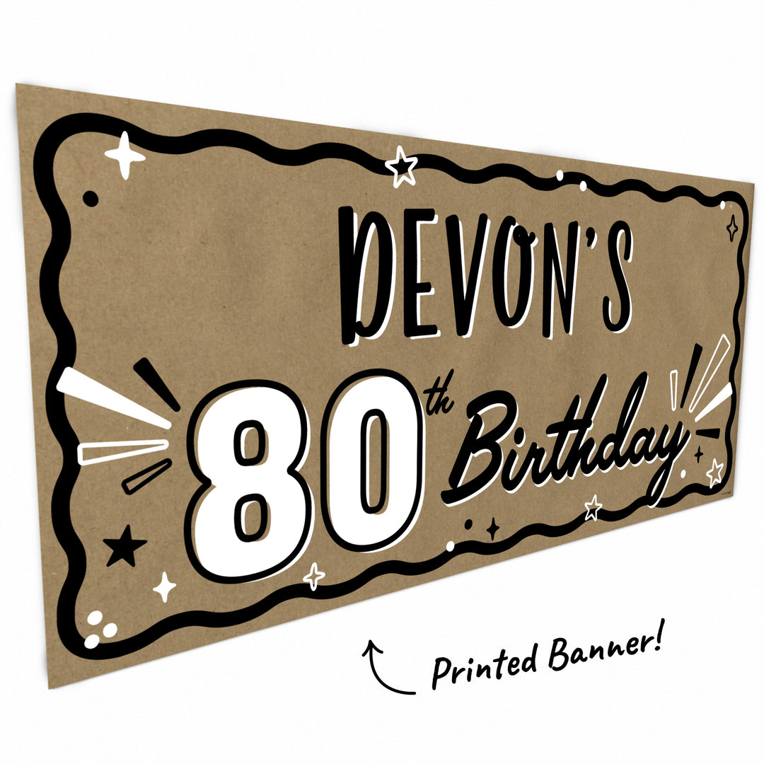 Bold 80th number and script Birthday on kraft paper