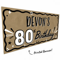 Bold 80th number and script Birthday on kraft paper