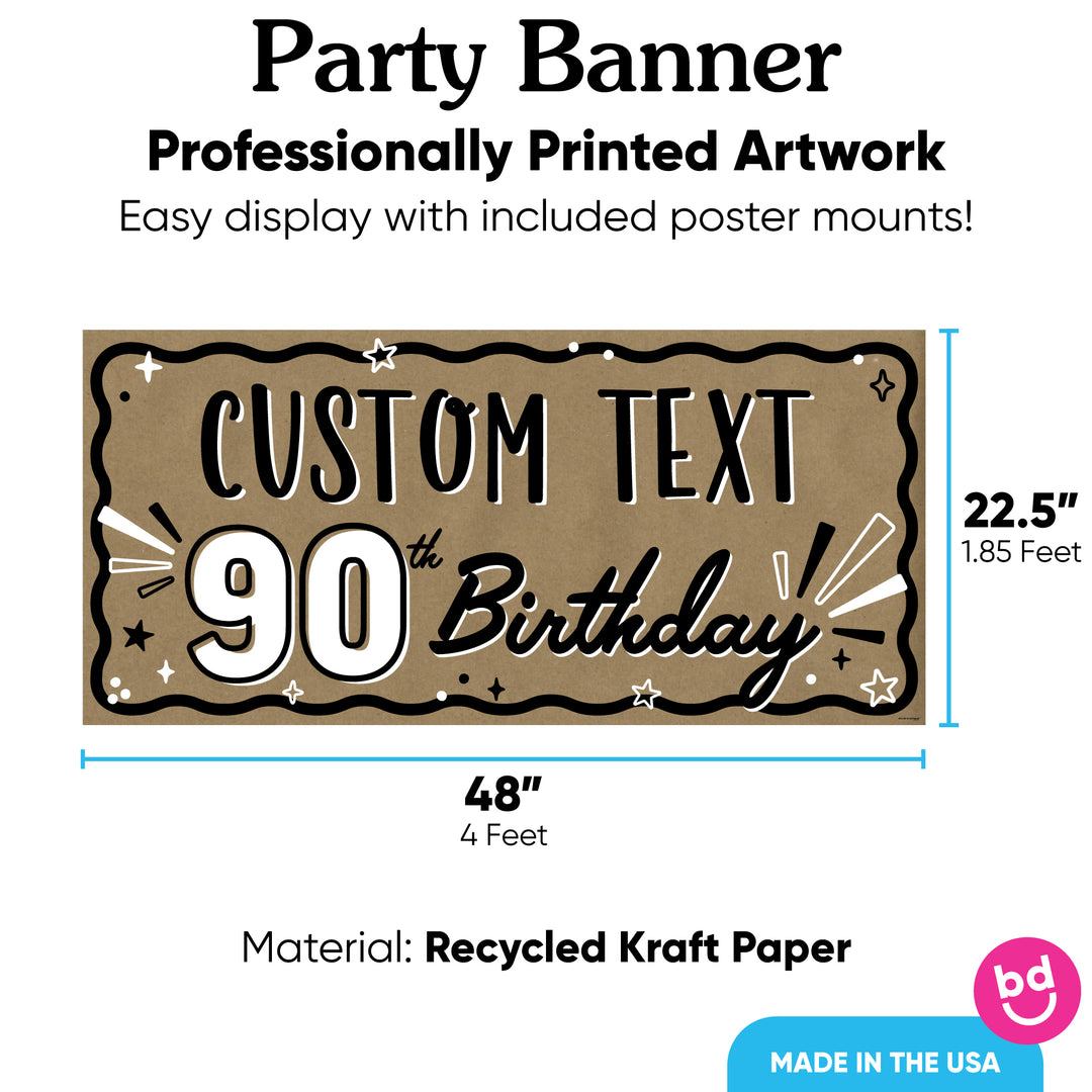 90th birthday banner rolled with mounting squares