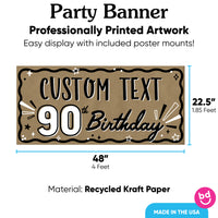90th birthday banner rolled with mounting squares