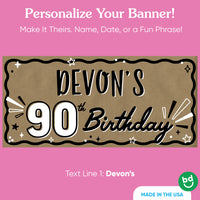 Custom text line on 90th birthday kraft banner