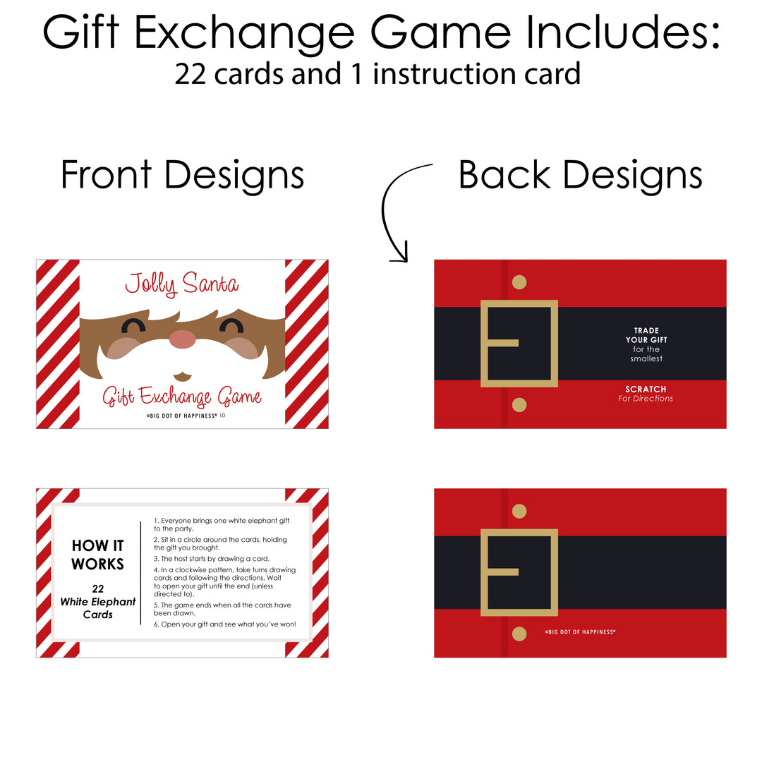 Jolly Santa Claus - Christmas Party White Elephant Gift Exchange Game Scratch Off Cards - 22 Count