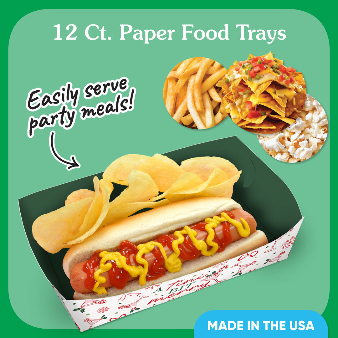 A Tini Bit Merry Paper Food Trays - 12 Ct