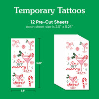 Packaging of temporary tattoos with design and dimensions on a green background