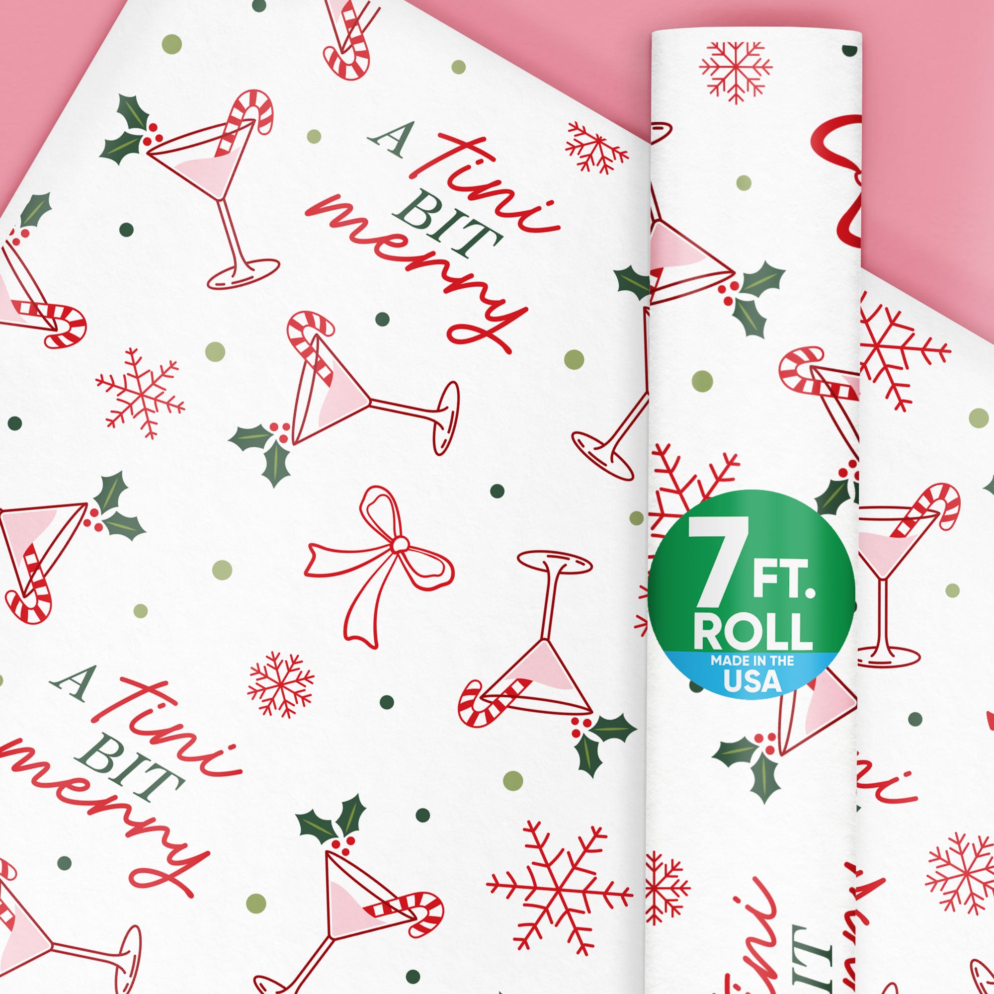 A Tini Bit Merry Martini Wrapping Paper, Christmas Cocktail Party Gift ...