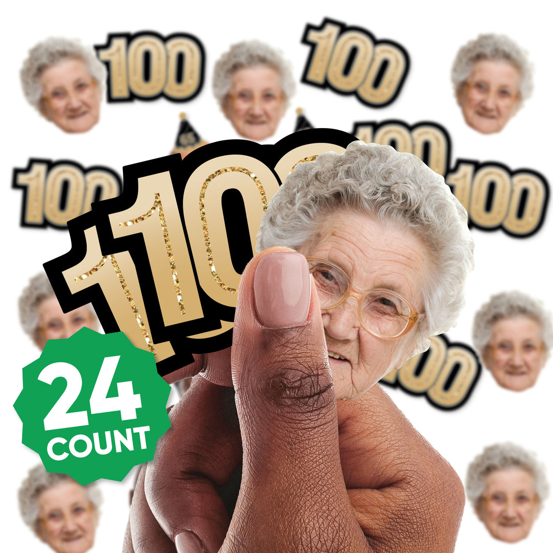 100th birthday mini face and number shapes shown in hand