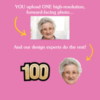 Personalized 100th birthday face cutouts created from one uploaded photo